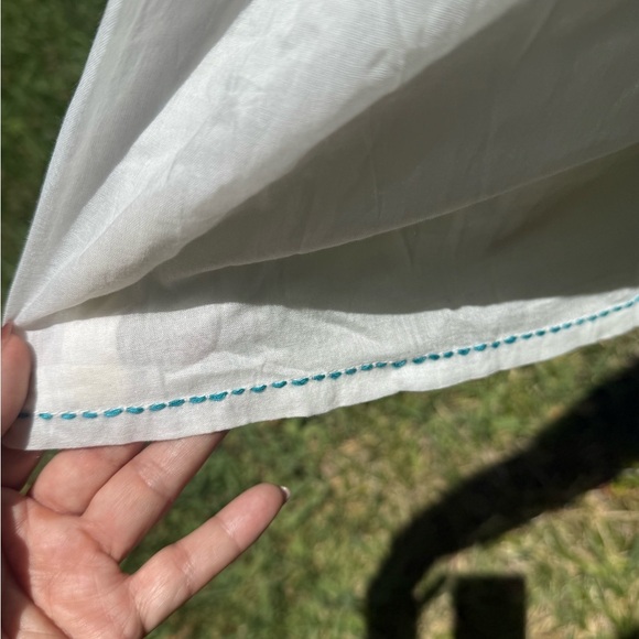 PAYAL Anthropology White Cotton Dress with Blue Floral Embroidery Size Medium - Picture 7 of 9